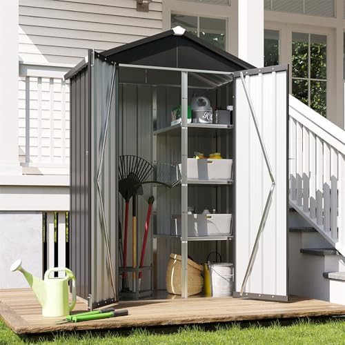 Black vertical tool cabinet with shelves