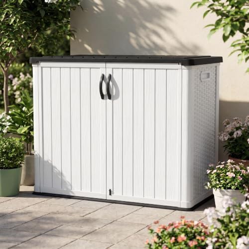 White resin storage cabinet with lockable doors