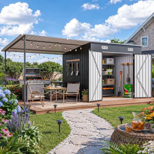 Outdoor lean to shed and hardtop gazebo combo