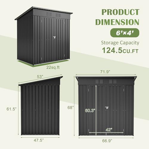 Black Metal Lockable Garden Tool Shed 6x4 — photo 3