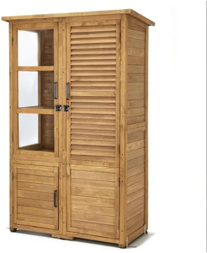 Vertical wood tool shed with lockable door
