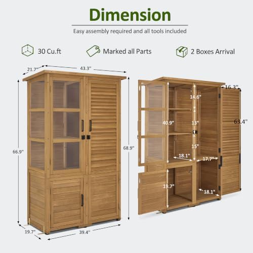 Vertical wood tool shed with lockable door — photo 3