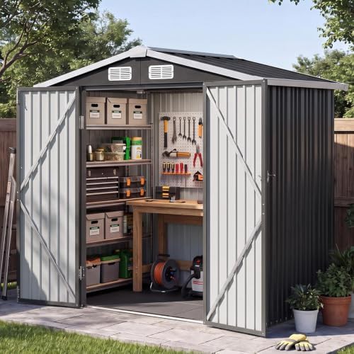 Black six by four foot shed with floor