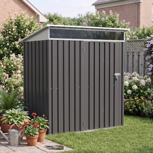 Metal lawn mower storage shed with window
