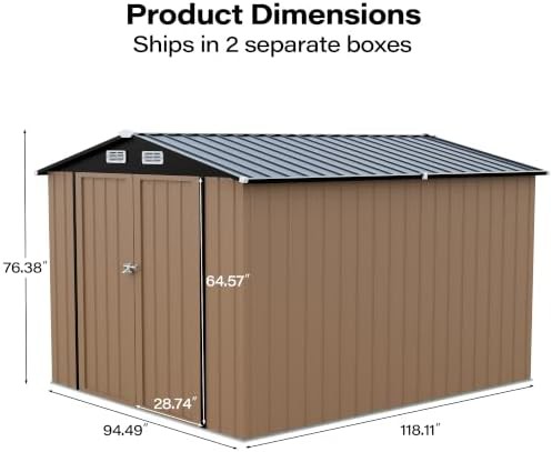 Large brown metal shed with gable roof — photo 3