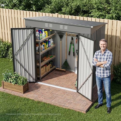 Gray metal sloped roof bike shed