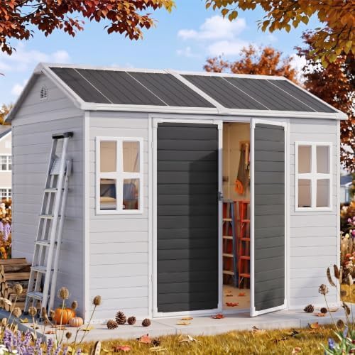 Gray Resin Storage Shed with Floor Panel