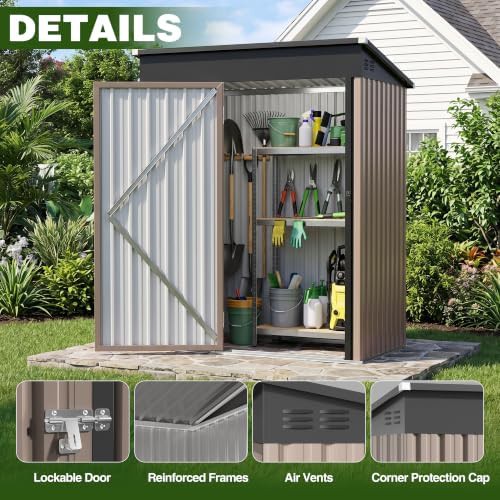 Brown metal garden shed with sloped roof — photo 4