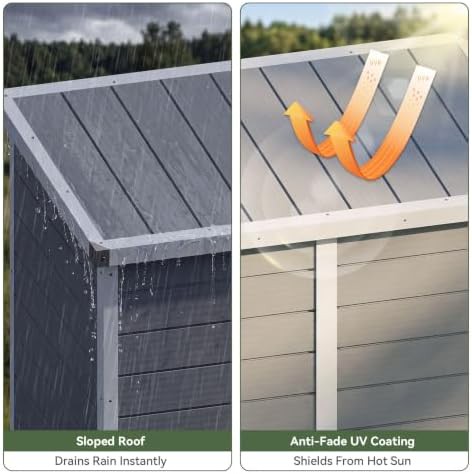 Gray tall plastic storage shed with shelves — photo 3