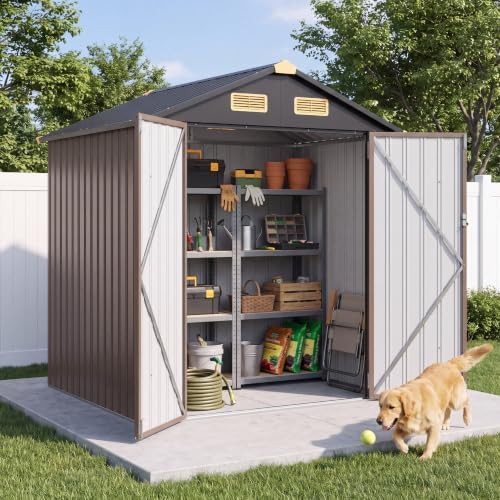 Brown metal garden shed with air vents — photo 3