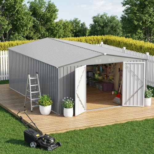 Gray heavy duty metal garden shed