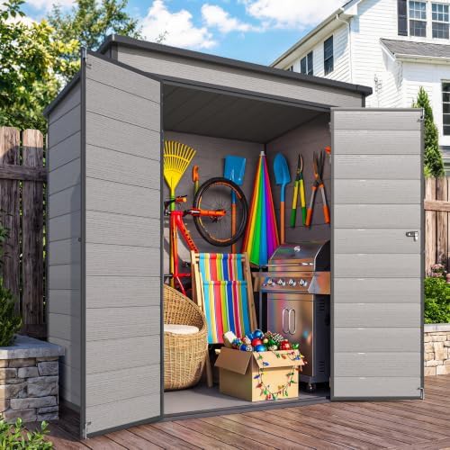 Compact resin lean to plastic storage shed