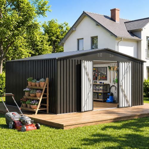 Large Black Metal Shed 14x12