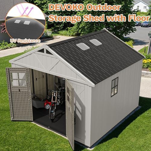 Beige resin outdoor storage shed 10x10 ft — photo 4