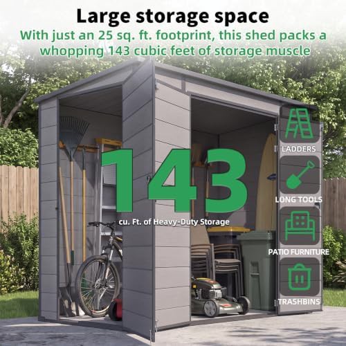 Resin lean to outdoor storage shed with base — photo 3