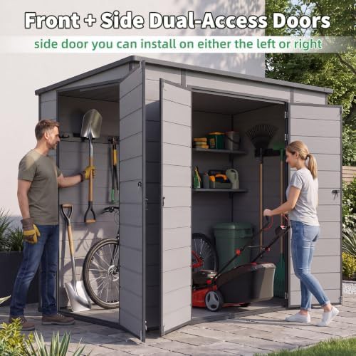 Resin lean to outdoor storage shed with base — photo 4