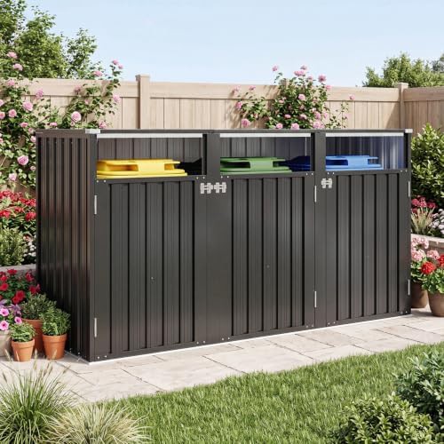 Waterproof metal outdoor trash can shed