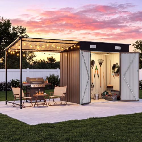 Brown Metal Lean-to Shed with Pergola