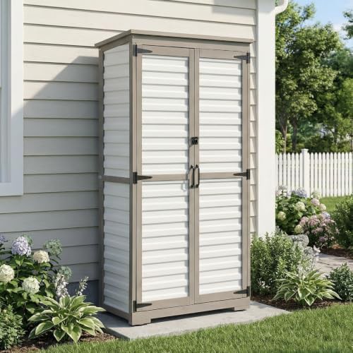 Wood and Plastic Garden Shed with Waterproof Shelves