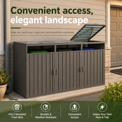 Triple Bin Metal Garbage Can Shed — photo 4