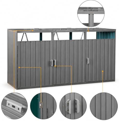 Triple Bin Metal Garbage Can Shed — photo 5