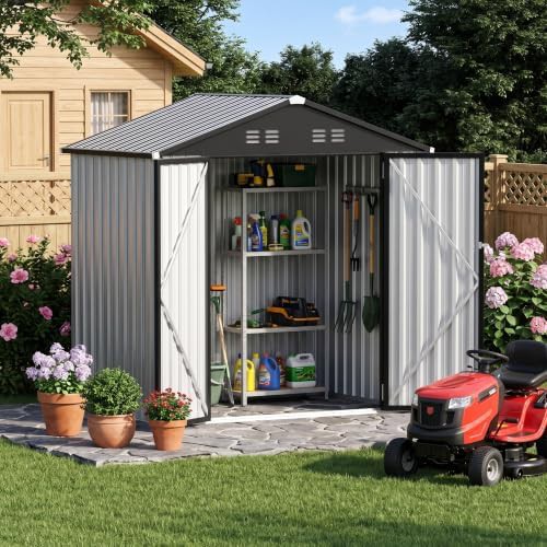 Gray galvanized steel shed with gable roof