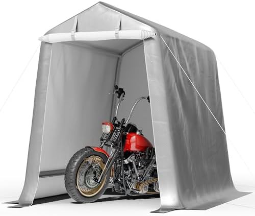 Gray fabric bike and tool storage tent