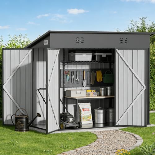Sloping roof metal shed for bike storage