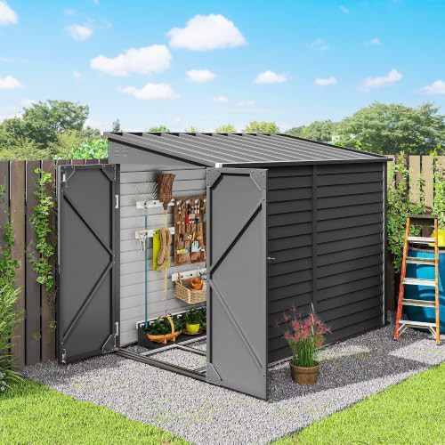 Dark gray steel lean-to storage shed