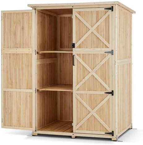 Two door wood garden shed with lock