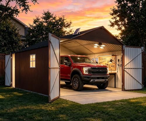 Metal garage shed with solar light