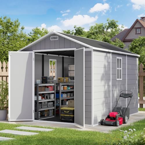 White resin shed with included floor