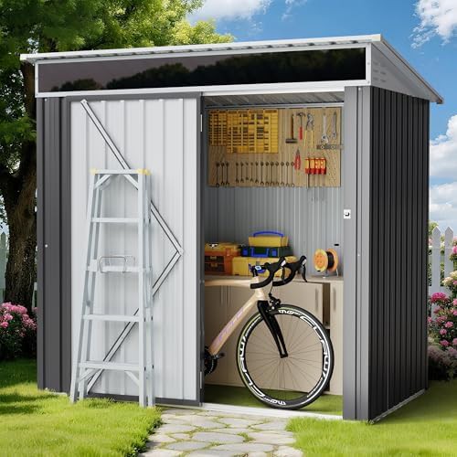 Six by four foot gray metal garden shed