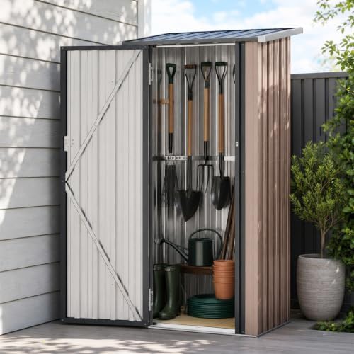 Brown metal garden shed with sloping roof — photo 3