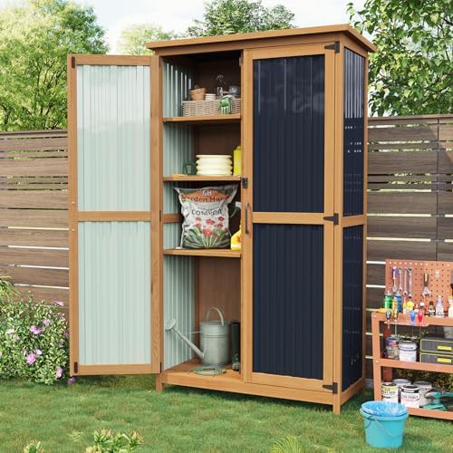 Vertical wood garden storage cabinet