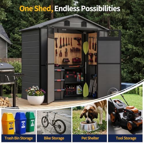 Gray resin garden shed with louvered window — photo 4