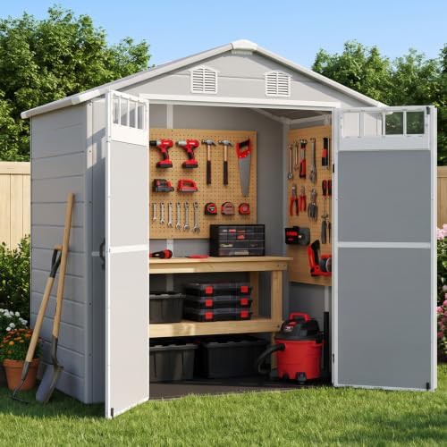 Plastic outdoor storage shed with floor