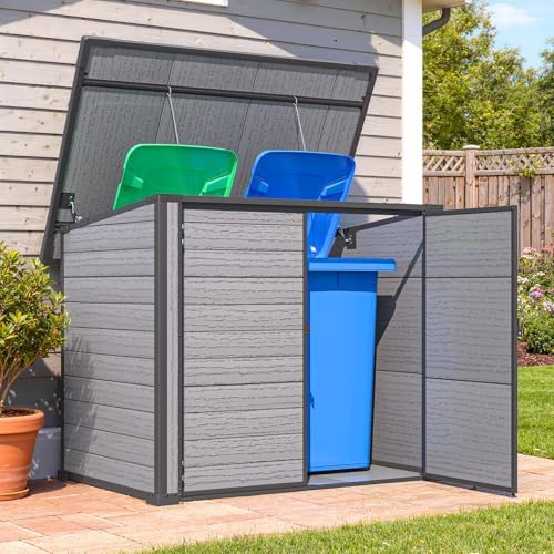 Horizontal resin trash can storage shed