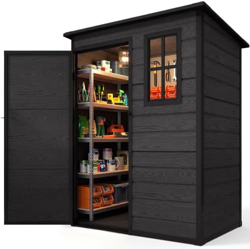 Compact sloped roof shed with reinforced floor