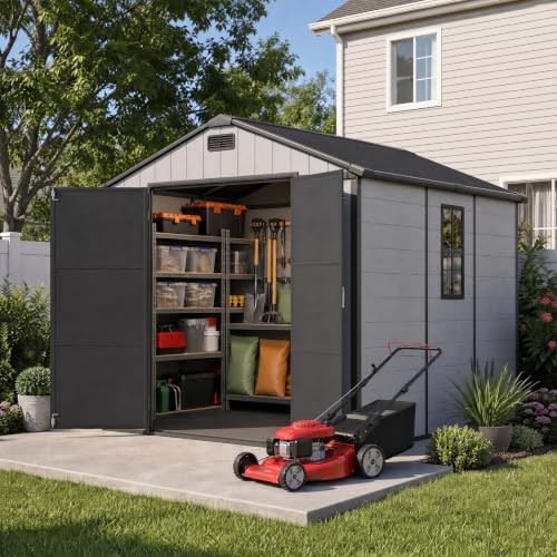 Grey resin bike and tool shed 8x10 ft