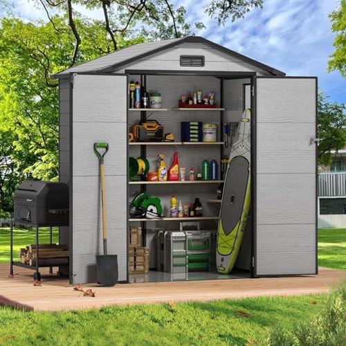 Compact resin tool shed with floor