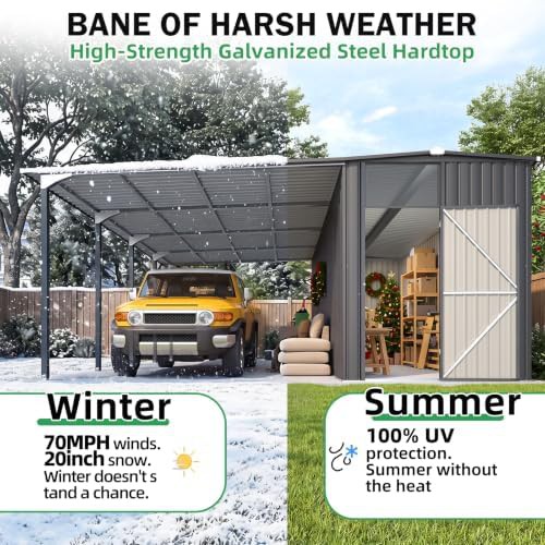 Large hardtop gazebo with attached metal storage shed — photo 3