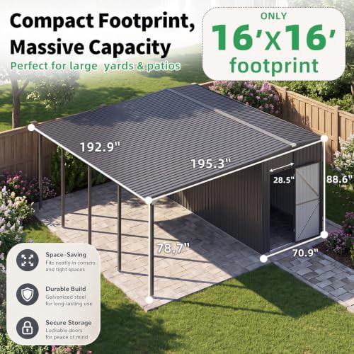 Large hardtop gazebo with attached metal storage shed — photo 4