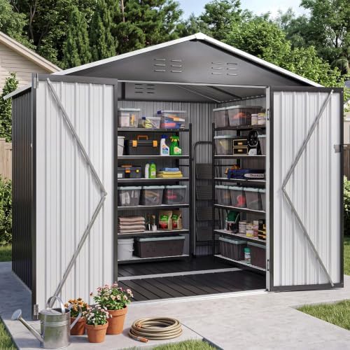 Black eight by six foot storage shed