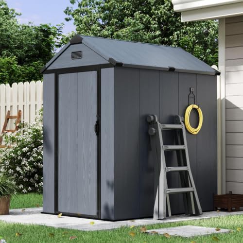 Dark gray resin garden storage shed