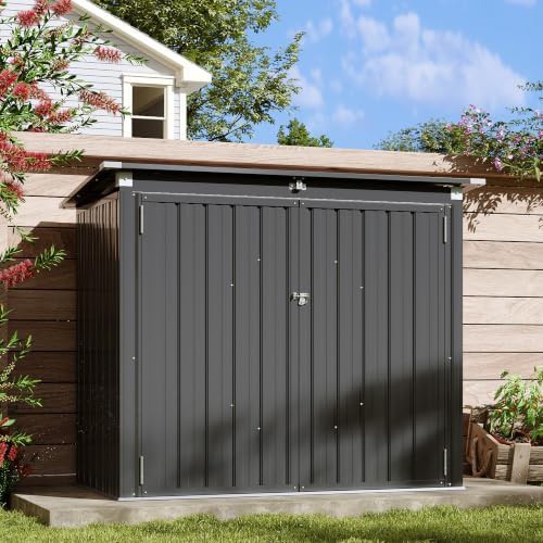 Black trash shed with hydraulic gas rod