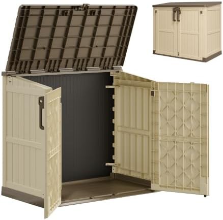 Horizontal resin outdoor storage cabinet