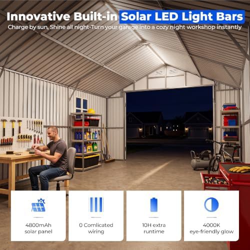 Metal garage shed with solar lights — photo 3