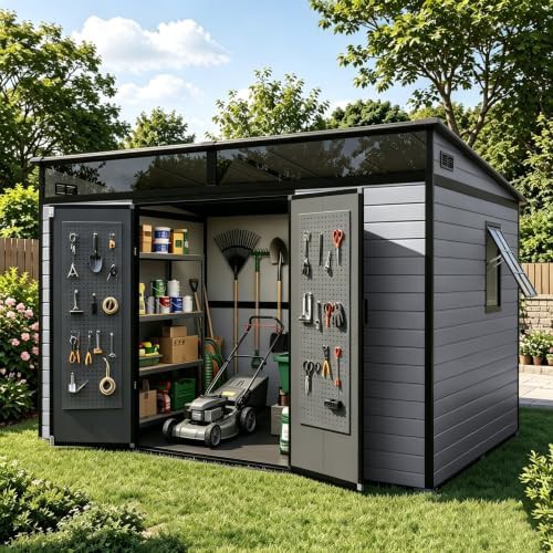UV resistant resin lean to storage shed