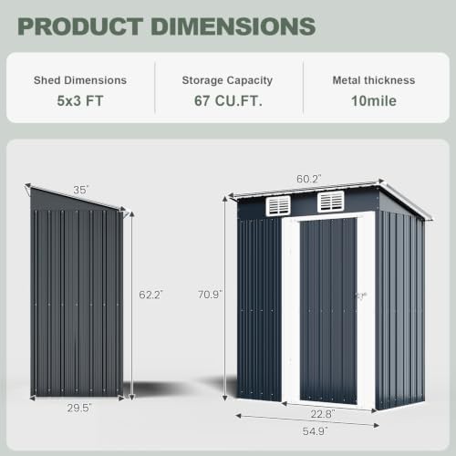 Vented Galvanized Steel Tool Shed 5x3 — photo 4